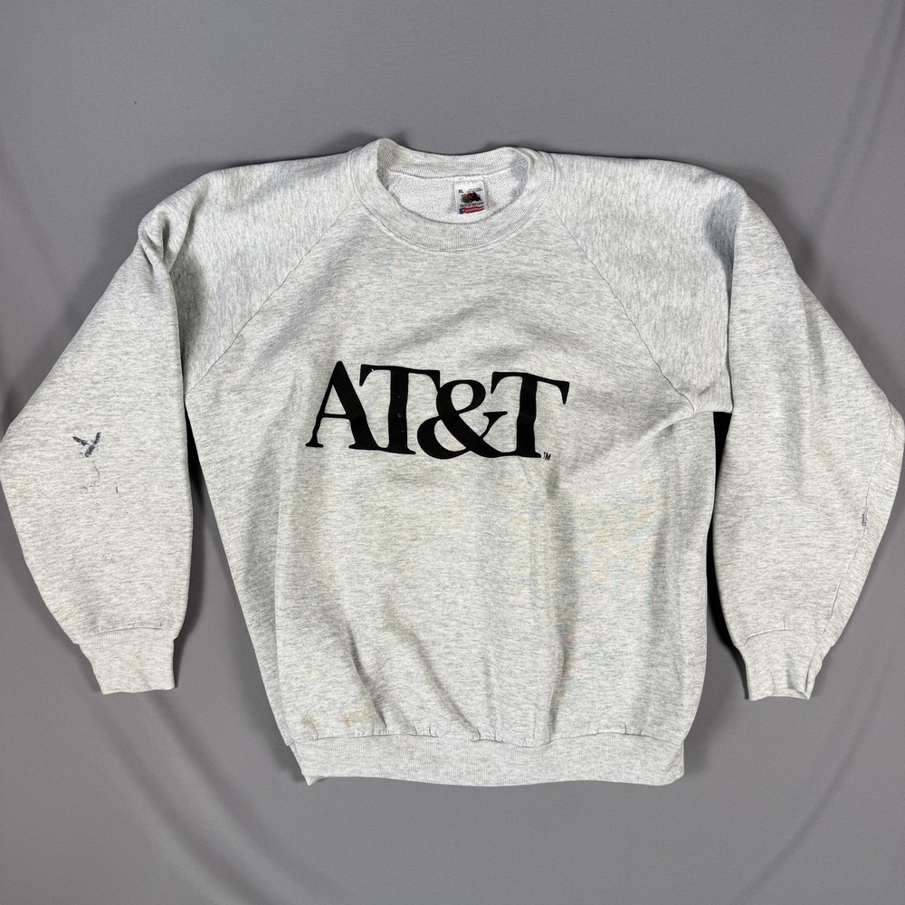 Vintage Fruit Of The Loom Sweatshirt Mens XL Gray AT&T Logo Crewneck USA 90s